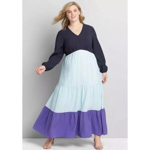 LANE BRYANT NIGHT SKY BLUE COLORBLOCK TIERED MAXI DRESS PLUS SIZE 24 Cottagecore